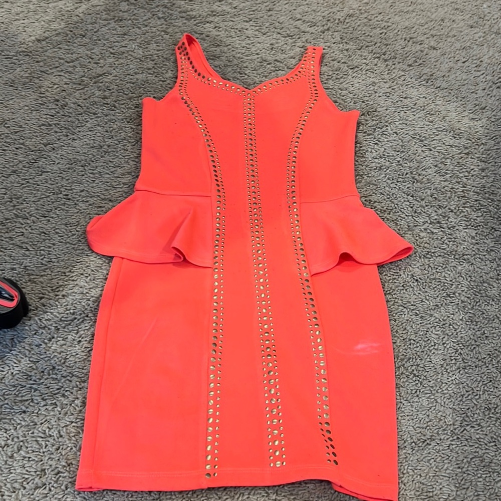 Eliza B Studded Orange Peplum Dress
